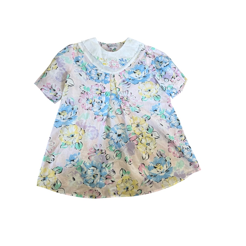 Vintage The Stork Club floral embroidered peter pan collared girls dress